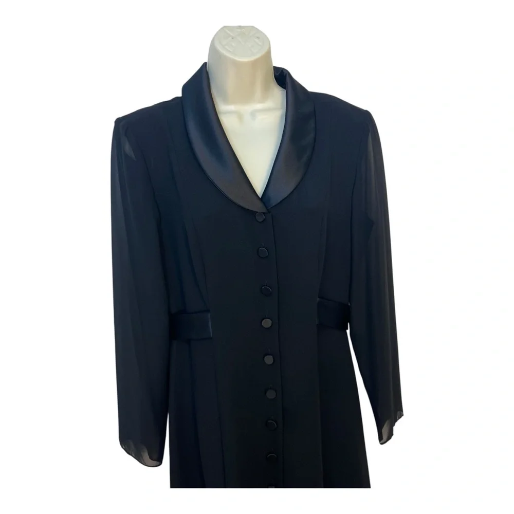 David Warren Luxe In The City Black Tuxedo Button Front Midi Coat Dress 90’s